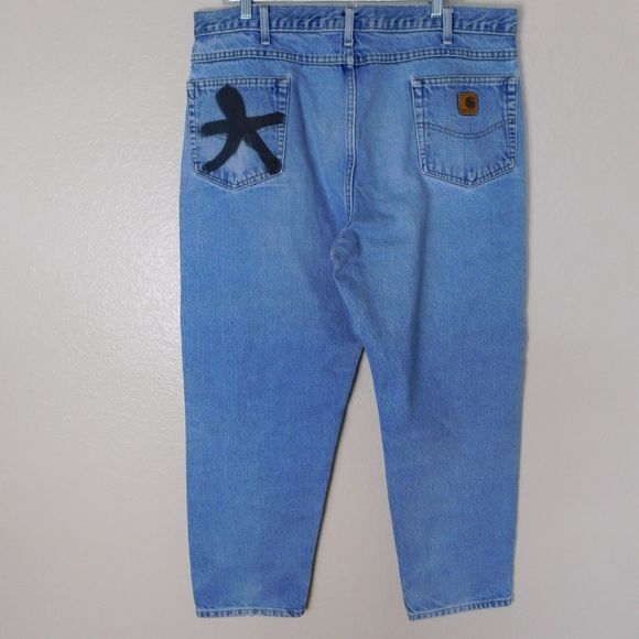 Carhartt Relaxed Fit Custom Art Jeans Size 40x30 5 Pocket Design Denim Logo - Picture 4 of 16